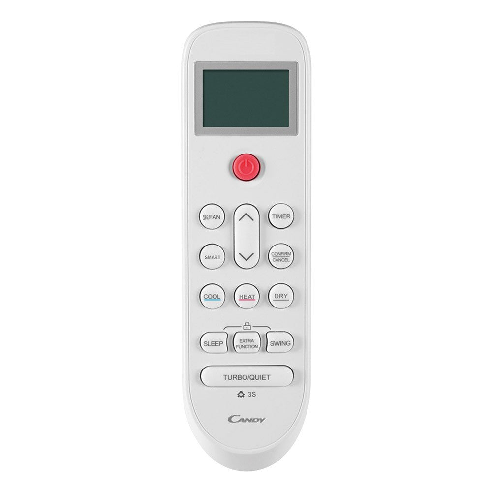 Candy remote control for BREZZA 9000 BTU air conditioner, featuring easy-to-use buttons and a digital display.