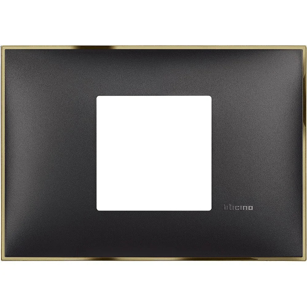 BTicino Placca 2 Moduli X 503 Oro Nero - Design Elegante, Modularità Completa, SKU X503-ORA-NER