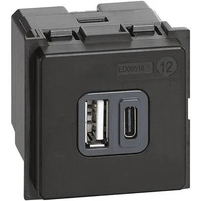 Caricatore USB Doppio Bticino Living Now Tipo A + C 3A - K4287C2