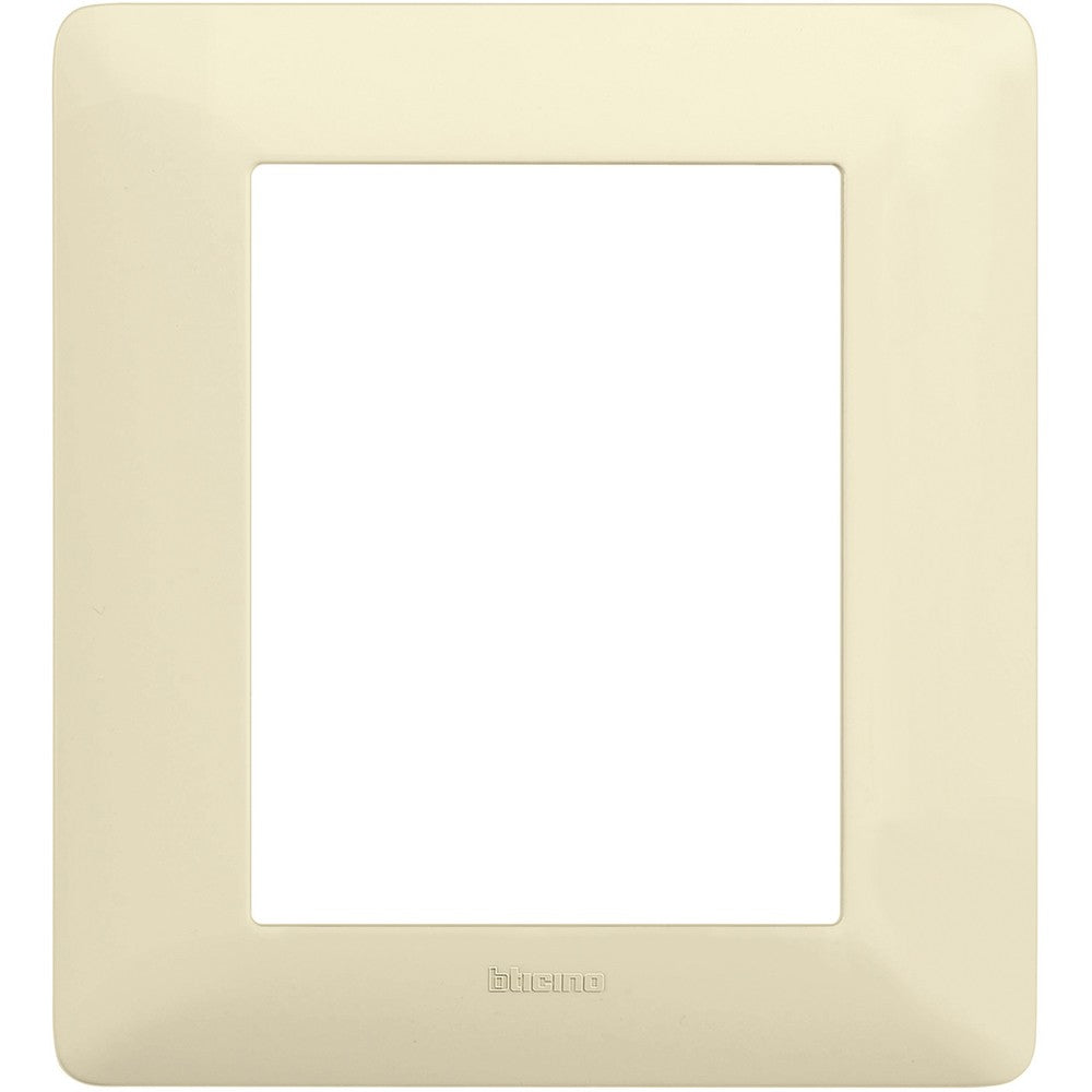 Matix 3+3 module frame in ivory color, made of technopolymer, from BTicino, dimensions 132mm height x 120mm width.