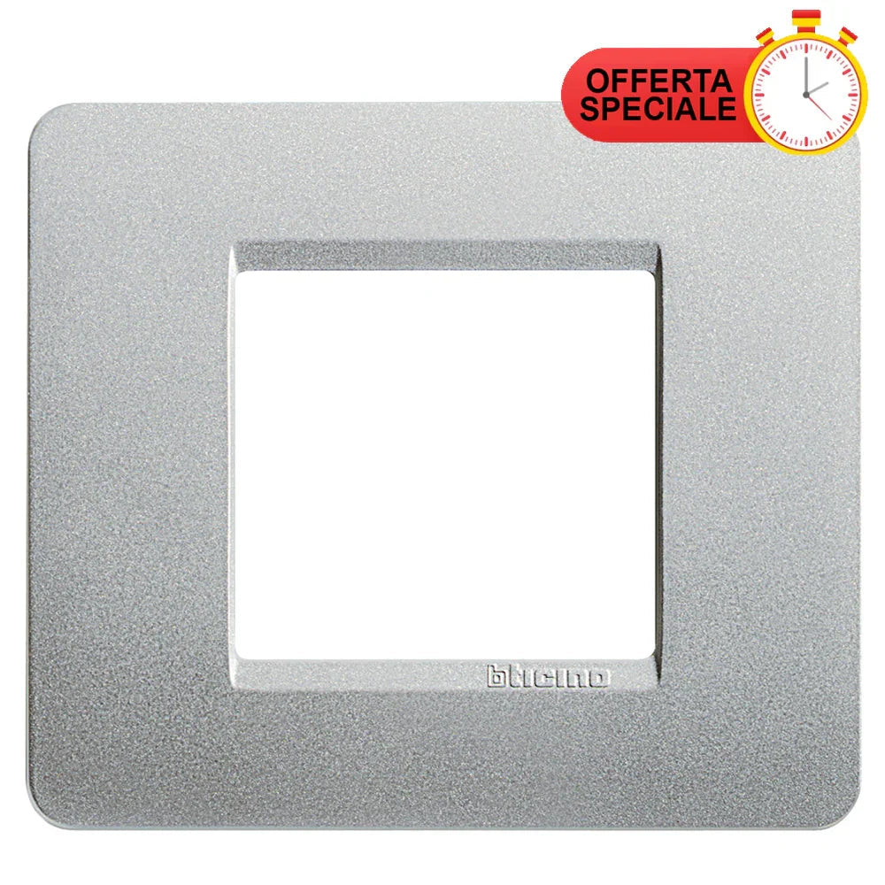 BTicino Matix Placca 2 Posti Silver AM4802SL - Design Elegante, Materiale Durevole, Facile Installazione