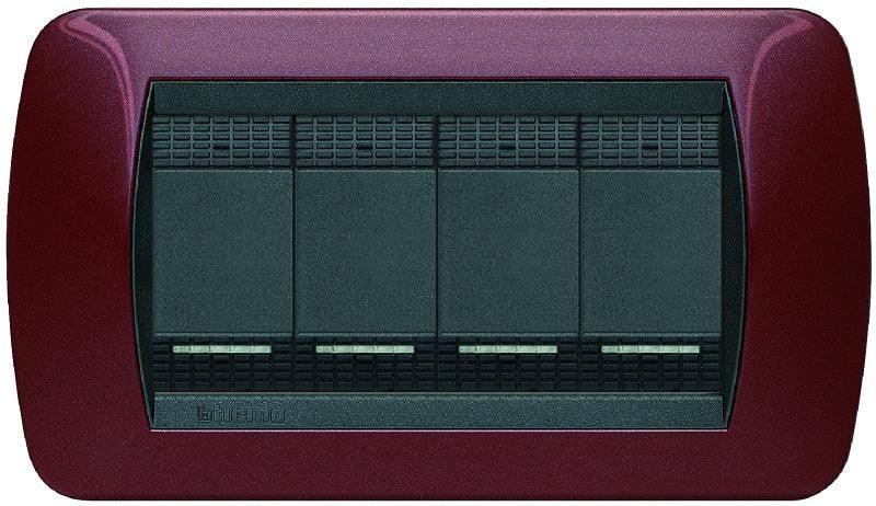 BTicino Living International L4804AT Placca 4 Posti Amaranto Metal - Design Elegante e Facile Installazione