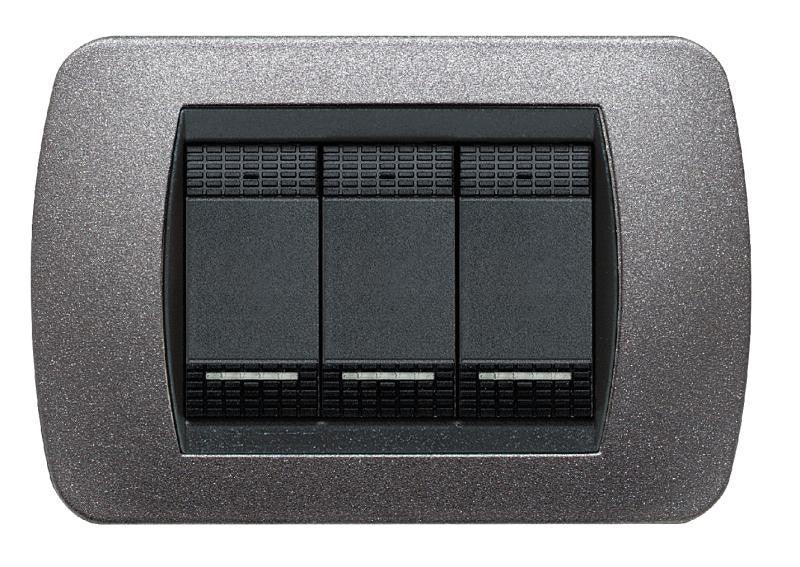 Interruttore Placca Livinglight 3 Moduli BTicino L4803GFT - Design Moderno Grafite Titanio