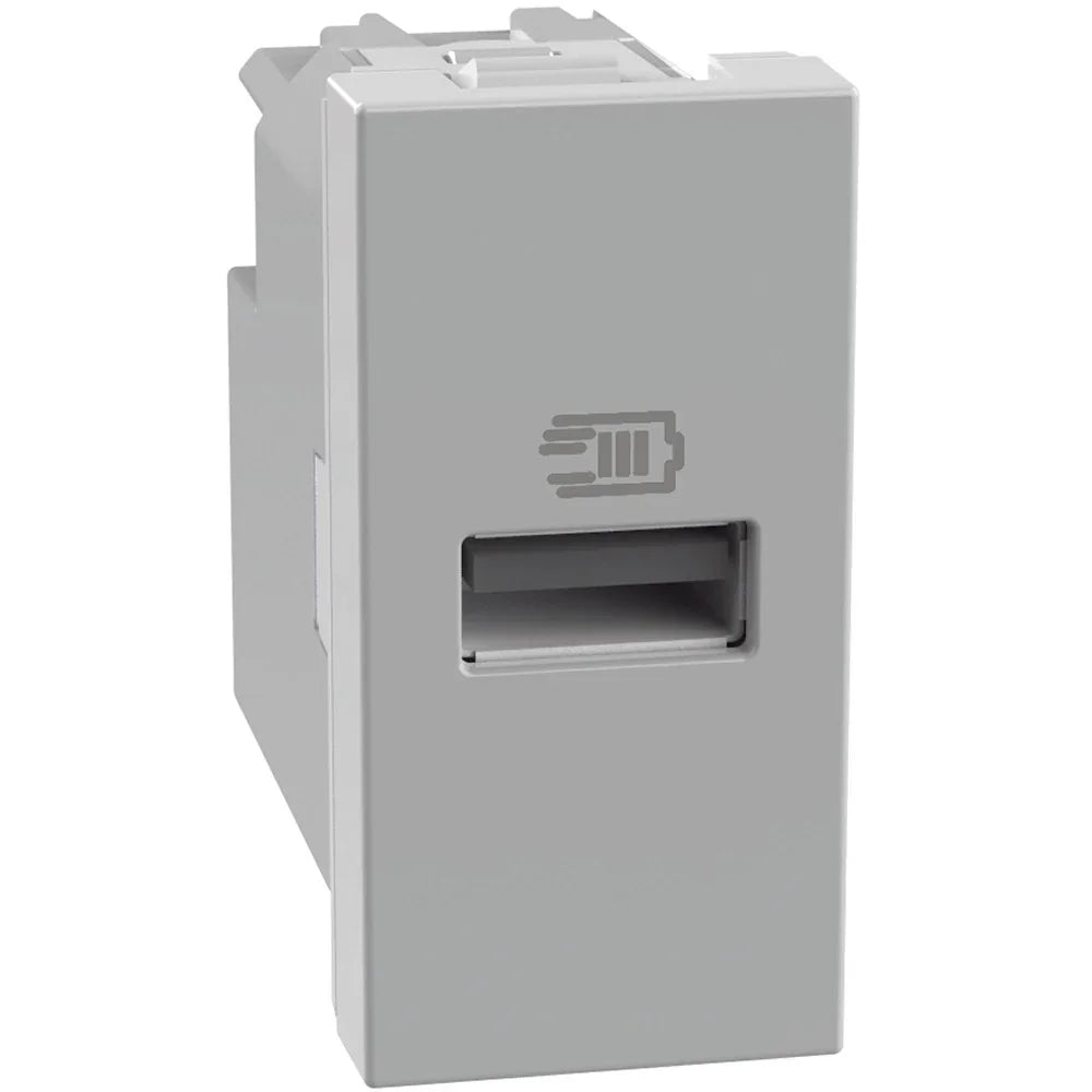 Caricatore USB BTicino MatixGO 15W con 1 Porta Tipo A - Grigio, SKU JG4191A, Ricarica Veloce e Globale