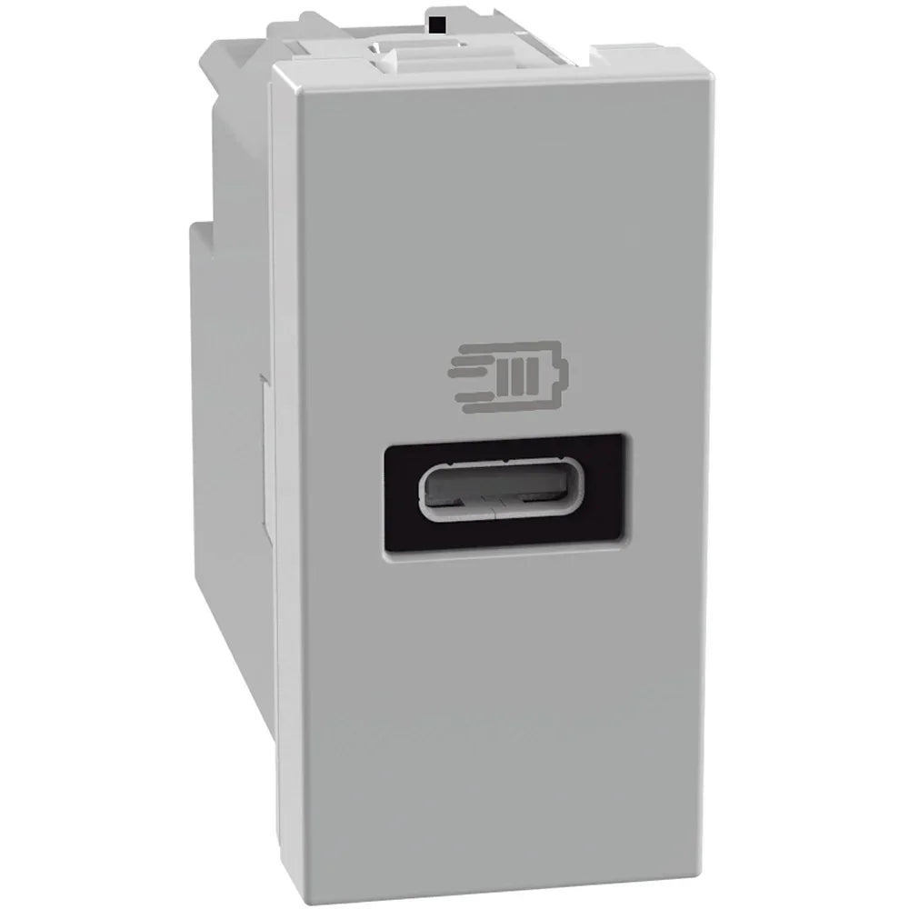 Caricatore USB BTicino MatixGO 20W Tipo C Grigio JG4192C - Ricarica Rapida e Efficiente