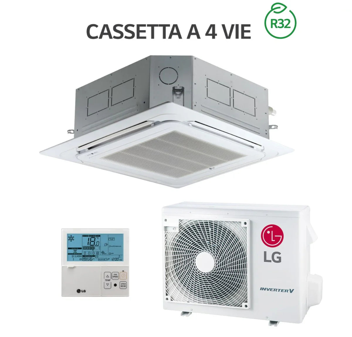 Climatizzatore Cassetta LG Inverter 18000 Btu A++ CT18F.NQ0 con Gas R32, Wi-Fi Opzionale e Pannello Incluso