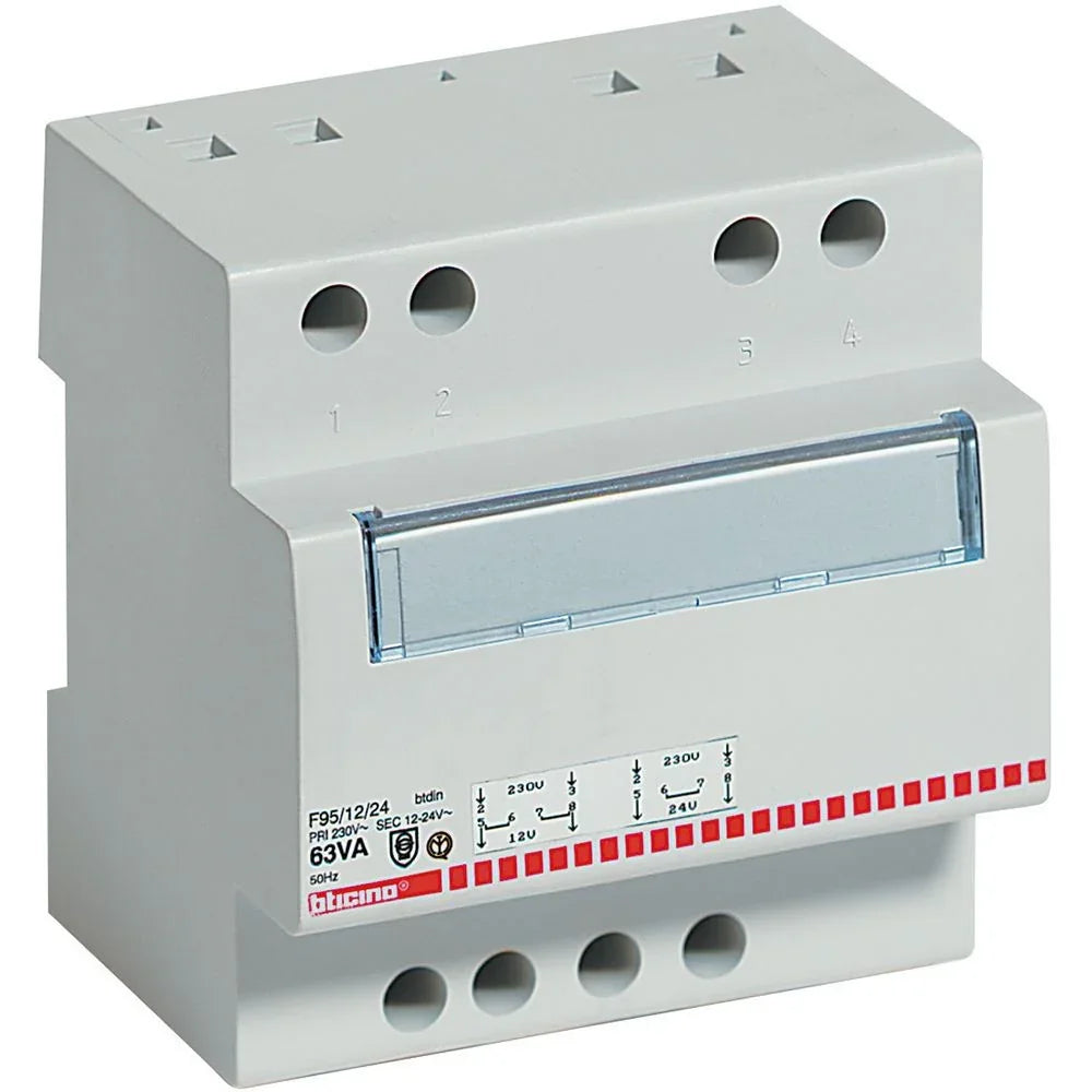 Trasformatore Bticino F95/12/24 Monofase 12/24 Vac 63VA - Installazione DIN 5 Moduli, Sicuro e Affidabile