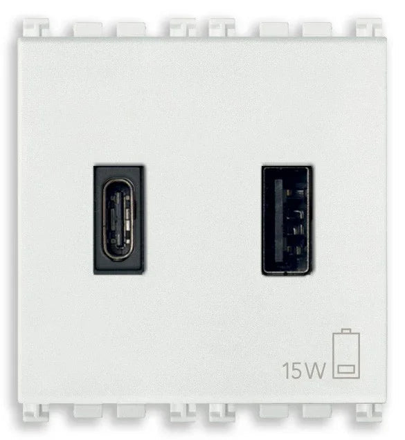 VIMAR A+C-USB Supply Unit 15W 3A 5V 2M Bianco - Ricarica Veloce e Sicura - SKU 19295.AC.B