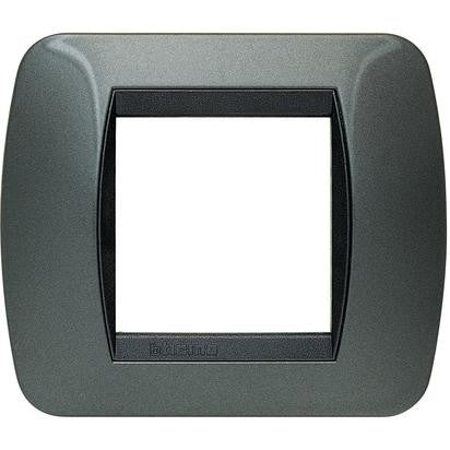 Living Light Placca 2 posti acciaio L4802AC - dual module metal frame in dark steel finish.