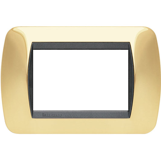 BTicino Livinglight gold metal 3-module switch plate, stylish design, dimensions 80x119mm.