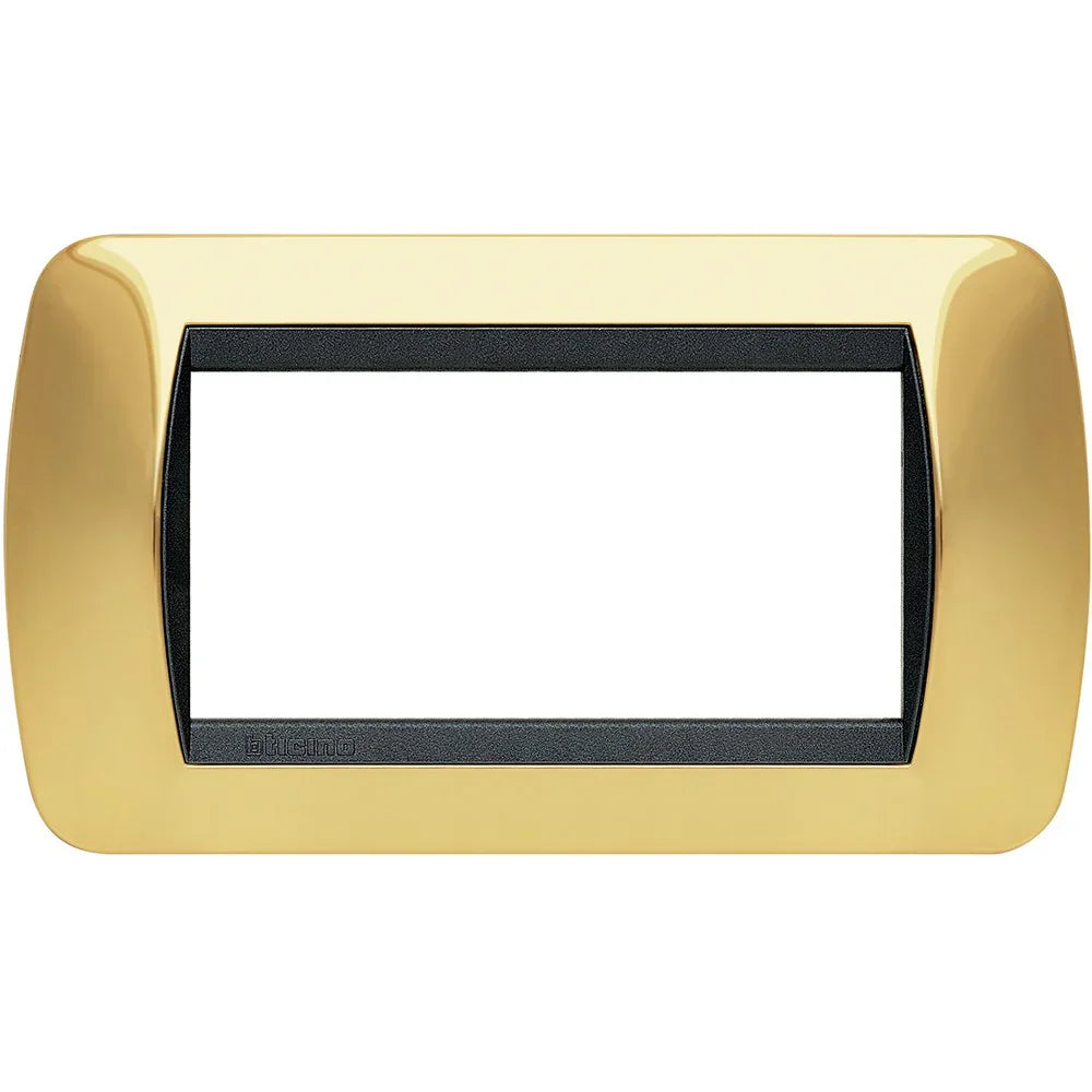 Placca 4 Posti Oro Vero BTicino Livinglight L4804OR - Design Elegante in Metallo di Alta Qualità