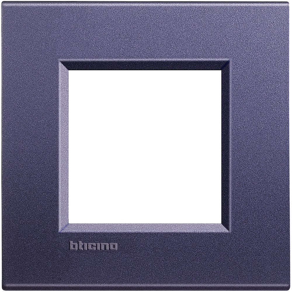 BTicino Living Light Placca quadra 2P Club LNA4802CB metal switch plate design, height 86mm, width 88mm.