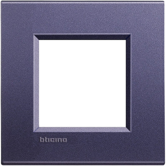 BTicino Living Light Placca quadra 2P Club LNA4802CB metal switch plate design, height 86mm, width 88mm.