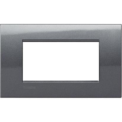 Living Light 4-module steel wall plate by BTicino, height 86mm, width 142mm, sleek design for modern interiors.