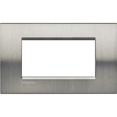 Living Light Placca 4P in acciaio spazzolato, design elegante, misura 86mm x 142mm, prodotto da BTicino.