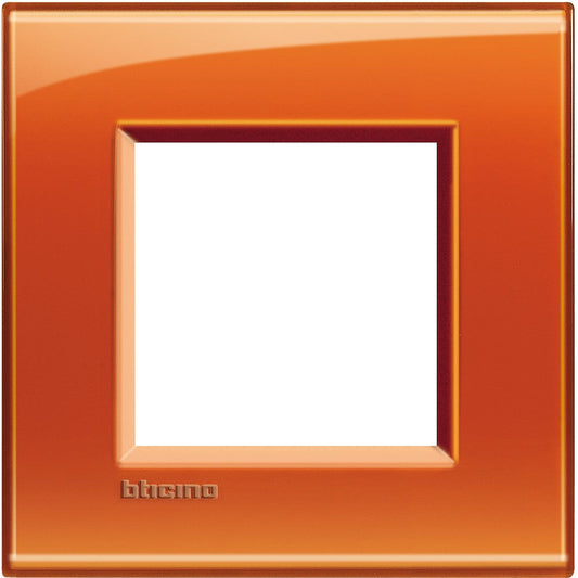 Living Light Placca quadra 2P Arancio deep in technopolymer, modern switch plate, essential for stylish interiors.