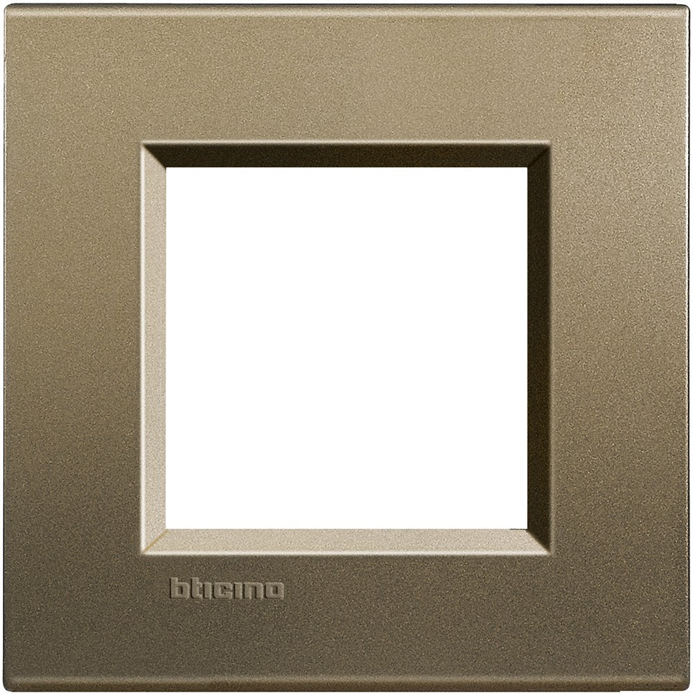 Living Light Placca quadra 2P Square by BTicino, metal square frame, 86mm height, 88mm width, ideal for electrical modules.