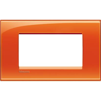 Living Light Placca quadra 4 moduli arancio deep in tecnopolimero by BTicino, dimensions: 86mm x 142mm.
