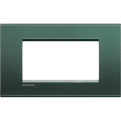 BTicino Living Light Placca quadra 4 moduli park in metal, dimensions 86mm x 142mm.
