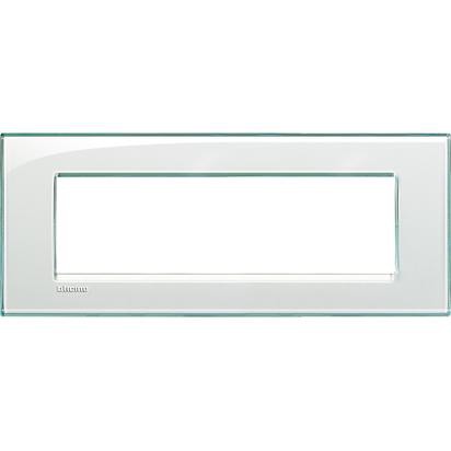 Living Light Placca 7P Acquamarina by BTicino, tecnopolimero, 7 moduli, 86mm x 208mm, elegant design.