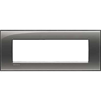 Living Light Placca 7P Fumo di Londra, technopolymer frame by BTicino, 7-module design, sleek and modern.