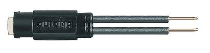 Black LED signal lamp connector with two metal pins for electrical connections.