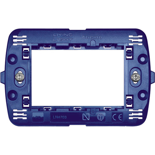 Bticino Livinglight universal support for 3 modules, compatible with round and square plates, model LN4703.