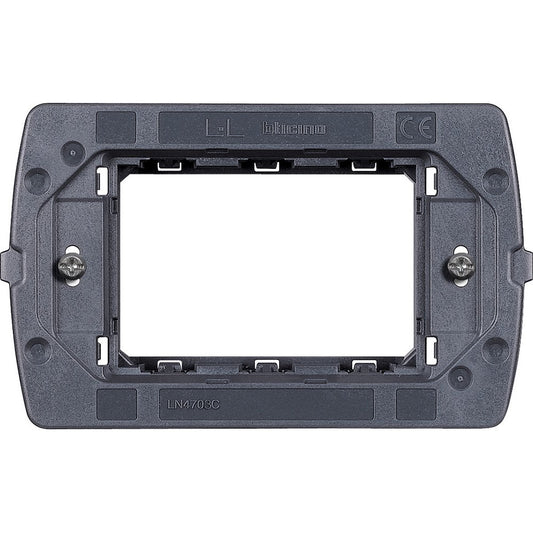 Bticino 3-module support frame LN4703C for Livinglight Air series, dimensions 73mm x 119mm.