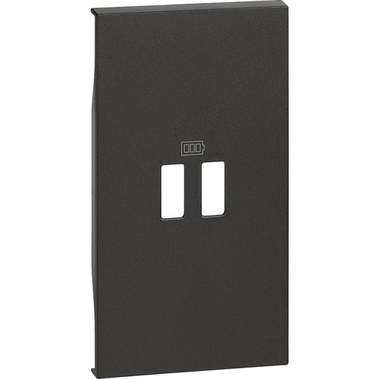 Cover BTicino Living Now for USB charger, 2 modules, black KG12C, compatible with K4285C2, K4286C2, K4287C2.