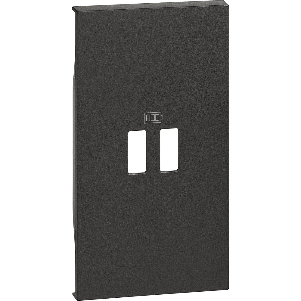Cover Bticino Living Now for USB charger, 2 modules, black, compatible with K4285C2, K4286C2, K4287C2.