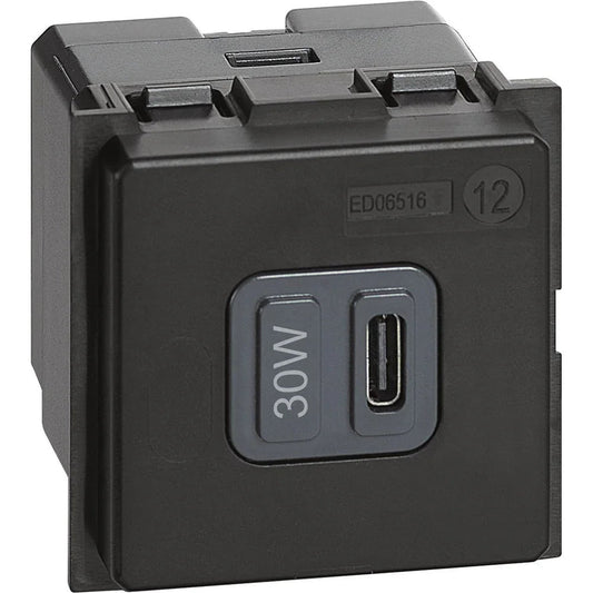 Caricatore USB Tipo C BTicino Living Now K4288C2, Ricarica Rapida 30W, Multi-Tensione 5-20V
