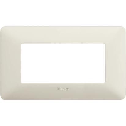 Placca BTicino Matix 4 moduli in colore cenere, materiale tecnopolimero, misure 84mm x 143.7mm.