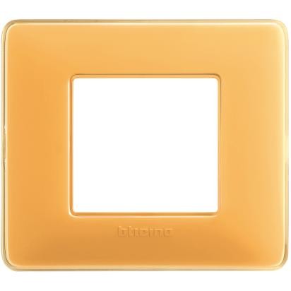 BTicino Matix 2-module amber cover plate, tecnopolymer material, dimensions 84mm x 96.2mm.