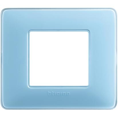 BTicino Matix turquoise 2-module frame AM4802CAR for electrical support, dimensions 84mm x 96.2mm.