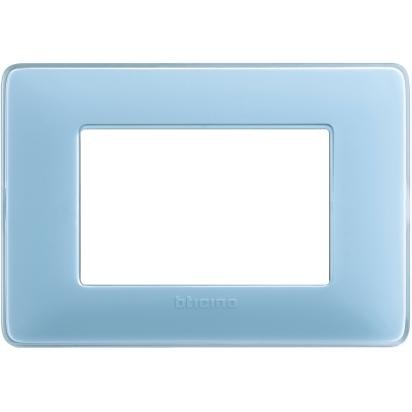 Placca 3 moduli Bticino Matix in turchese, design moderno, compatibile con supporto 503SA, dimensioni 84mm x 120mm.