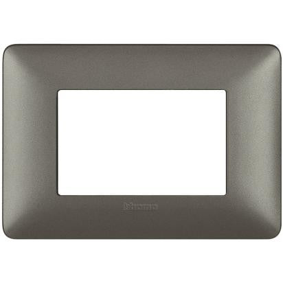 Bticino Matix 3-module plate in iron color, designed for support 503SA, dimensions 84mm x 120mm.