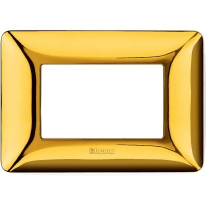 Placca Bticino Matix 3 moduli oro lucido AM4803GOR, supporto 503SA, serie Matix, design elegante e moderno.