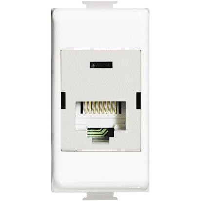 RJ45 category 6 STP connector in white, designed for BTicino Matix series, suitable for network connections.