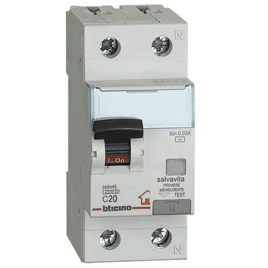 Interruttore Magnetotermico Differenziale BTicino 20A 1P+N 4,5KA GC8813AC20 - Sicurezza Affidabile