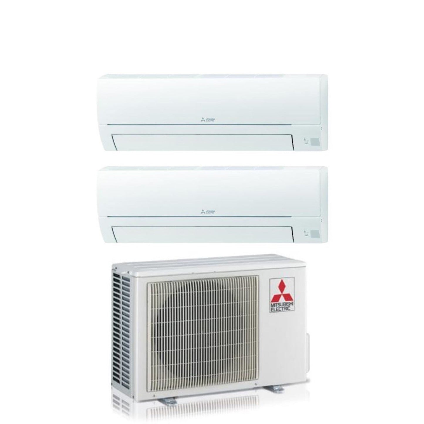 Mitsubishi Dual Split Air Conditioner MSZ-HR with two indoor units and one outdoor unit.