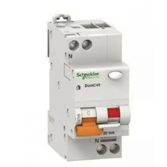 Interruttore Magnetotermico Differenziale 1P+N-C10-30mA-AC Schneider 16715 - 20A, 4500A di Interruzione, IEC 61009-1