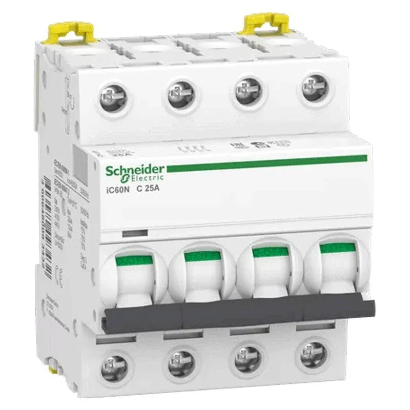 Interruttore Magnetotermico Schneider 4P 25A 6KA C - A9F79425, Protezione Contro Sovraccarichi e Cortocircuiti