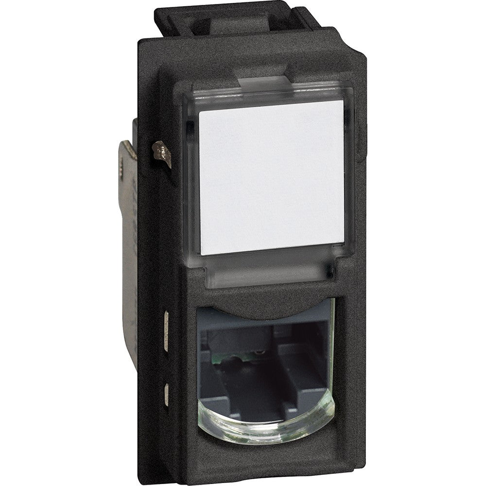 Connettore RJ45 toolless IDC categoria 5E UTP, moduli BTicino black for data transmission systems.