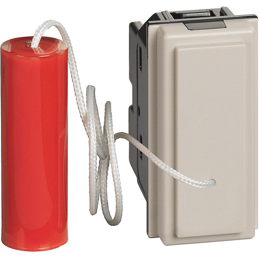 Pulsante a tirante Bticino Living Now 1P 10A sabbia con cordino e blocco rosso, compatibile 250Vac.