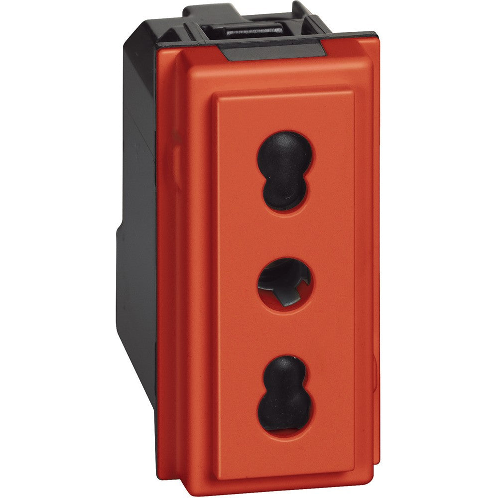 Presa bipasso Bticino Living Now 2P+T 10/16A rossa KR4180, interasse 19mm e 26mm, per spine 2P e 2P+T.