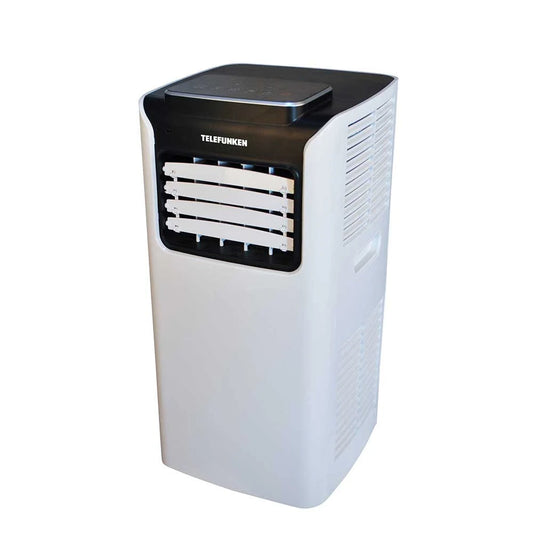 Condizionatore portatile Telefunken con pompa di calore, funzione refrigerazione e deumidificazione, design elegante.