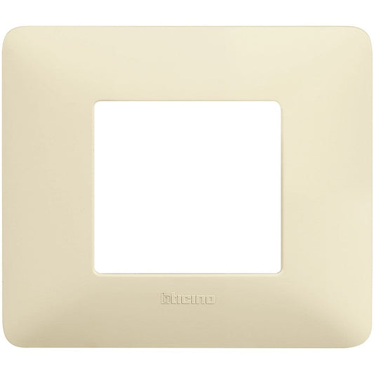 BTicino Matix ivory cover plate for 2 modules, made of technopolymer, dimensions 84mm x 96.2mm.