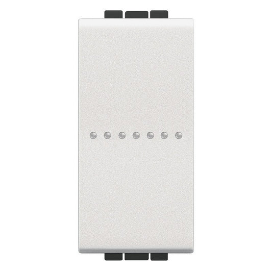 Bticino LivingLight white unipolar switch, 10A 1P, 1 module, sleek design for modern interiors.