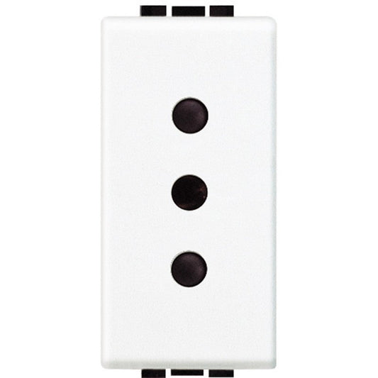 Bticino Livinglight 10A electrical socket in white, compatible with 10A plugs, designed for 250Vac voltage.