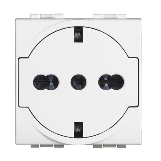 Presa schuko Bticino LivingLight FLAT bianca 10/16A N4140/16F, presa elettrica tedesca 2P+T.